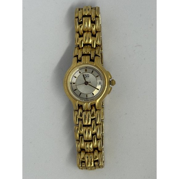 ESQ Esquire Swiss Watch Women 24mm Gold Tone Date 100467 New Battery 6" Z - Picture 1 of 7
